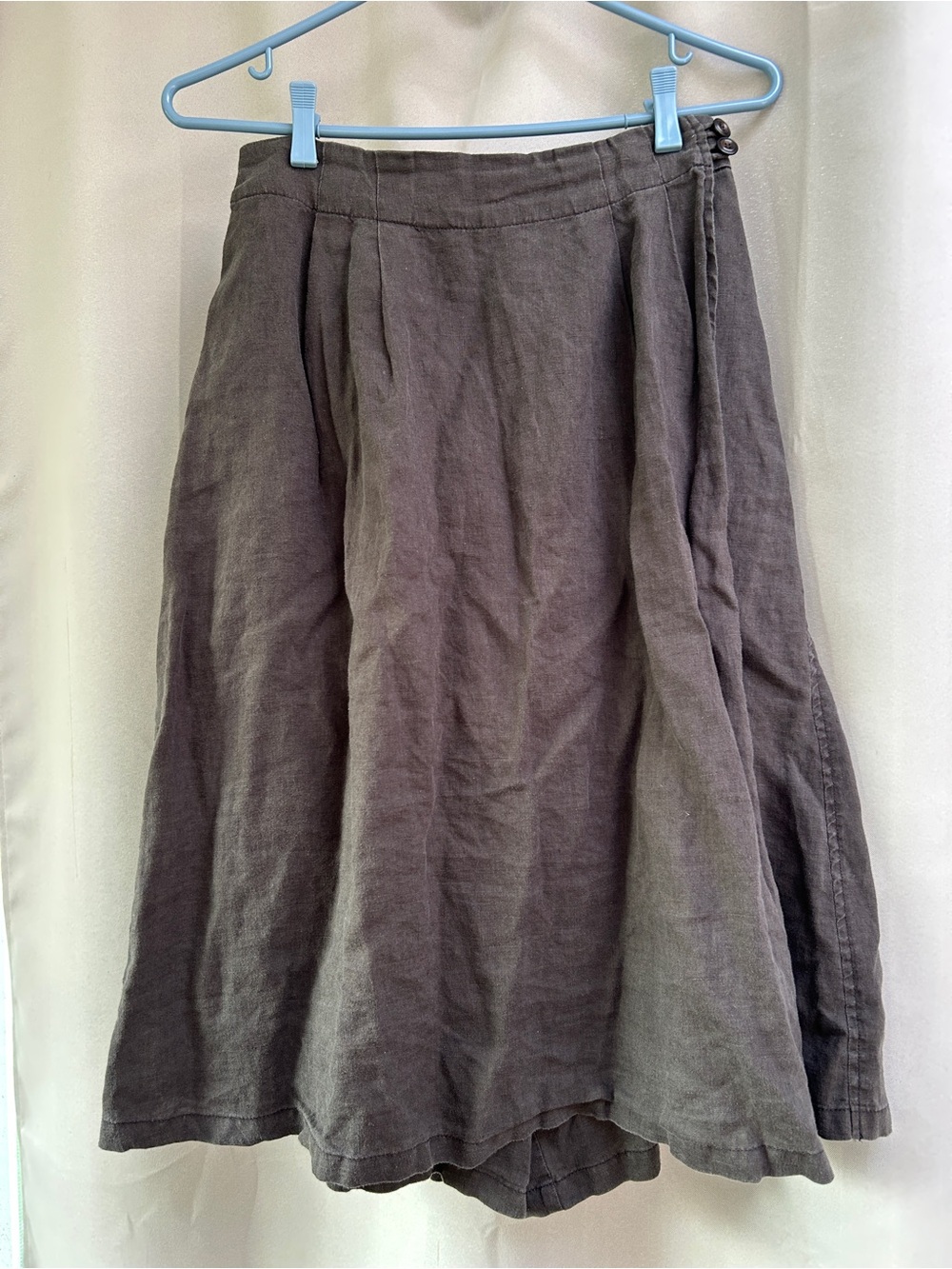 A-Line Linen Blend Midi Skirt in Gray